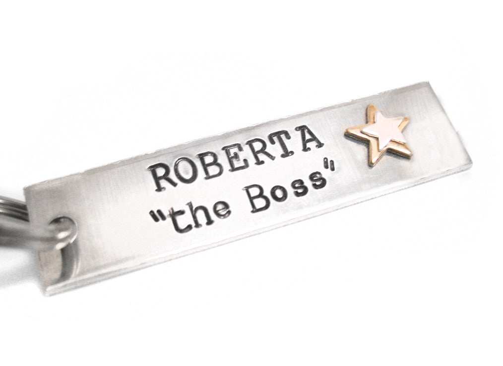 Custom - Sterling Silver Handstamped Keychain with Embellishments