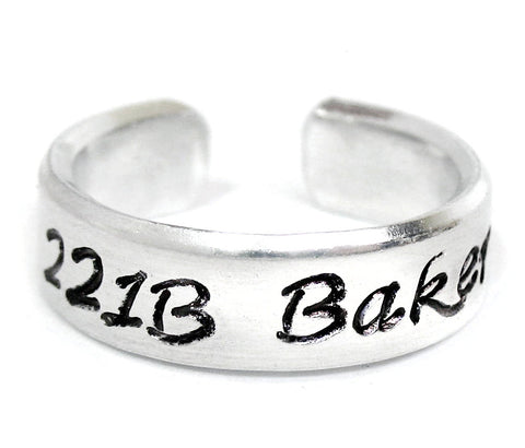 221B Baker Street [Sherlock Holmes] - Aluminum Handstamped Ring