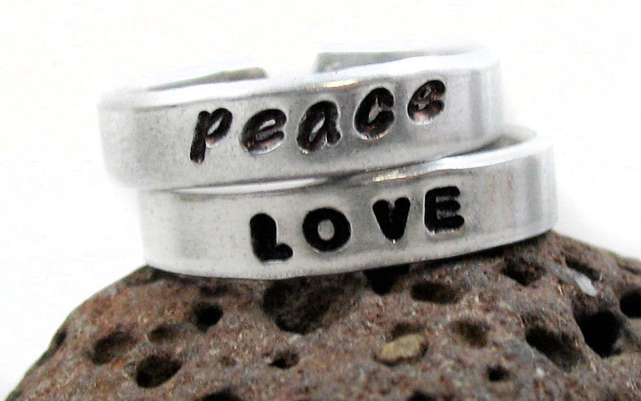 Custom -  Aluminum Handstamped 3/16" Stacking Ring - Skinny, Adjustable Band