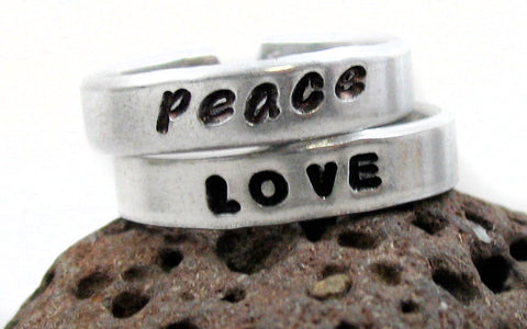Custom -  Aluminum Handstamped 3/16" Stacking Ring - Skinny, Adjustable Band