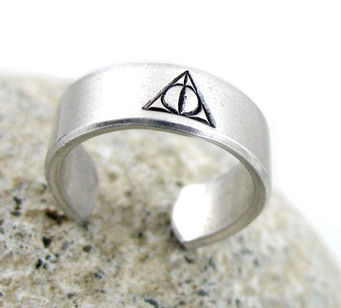 Deathly Hallows Symbol - Aluminum Handstamped Ring