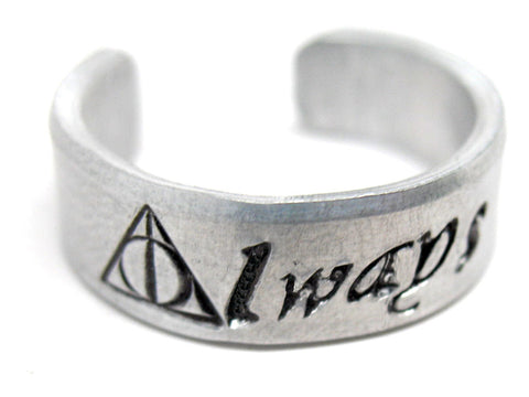 Always - Sterling Silver Handstamped Ring w/ Deathly Hallows Symbol