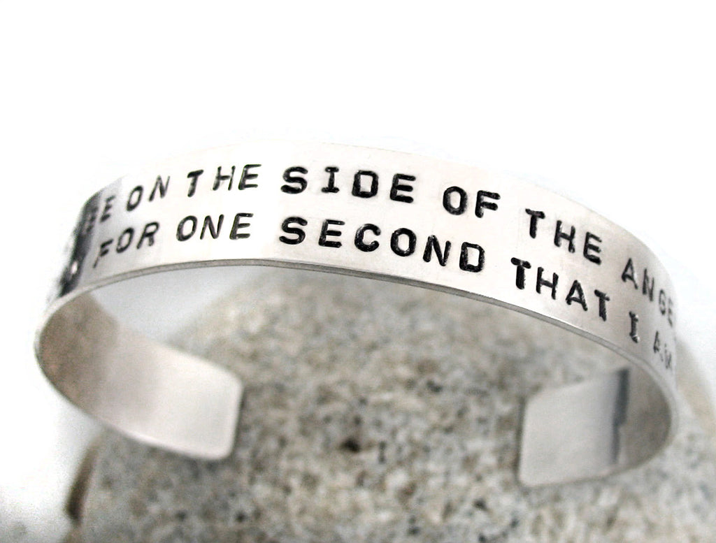 Sterling Silver Bracelet - Sherlock Inspired, "Side of the Angels..." Handstamped Cuff