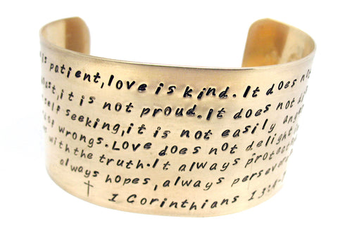 Love is Patient (Corinthians 13) - Brass Handstamped 1.5” Cuff