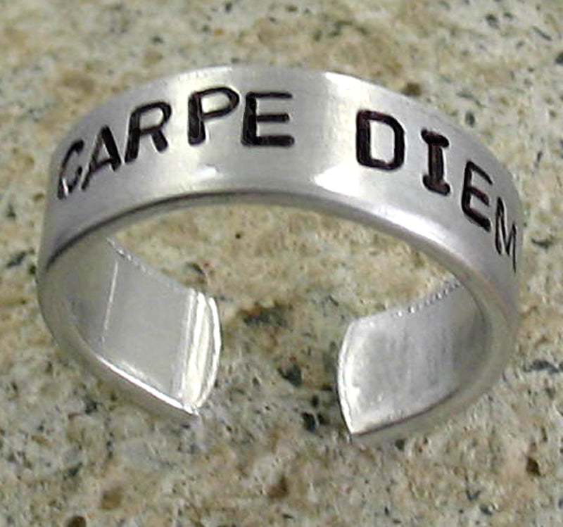 Custom Handstamped Aluminum Ring - Narrow, Adjustable Band