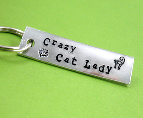 Crazy Cat Lady - Aluminum Handstamped Keychain