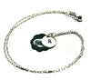 Green Enamel Layered Necklace with Inital Stamped On Domed Sterling Disc - Sterling Link Chain