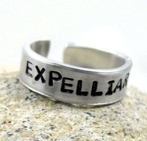 Expelliarmus - Aluminum Handstamped Ring