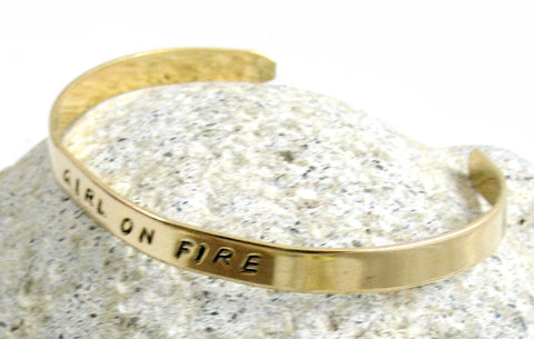 Custom - Golden Brass Handstamped 1/4" Bracelet, Narrow Adjustable Cuff with YOUR Personalized Message