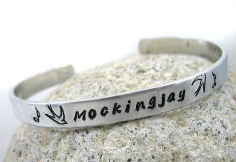 Mockingjay - Aluminum Handstamped 1/4" Bracelet