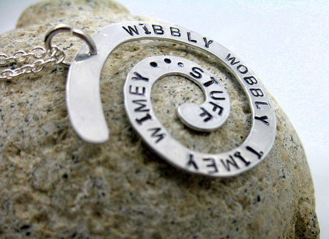 Wibbly Wobbly Timey Wimey - [Doctor Who] Aluminum Handstamped Spiral Pendant
