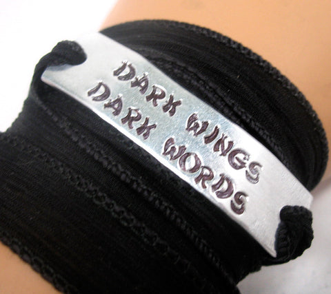 Dark Wings Dark Words - [Game of Thrones] Aluminum Handstamped ID Bracelet with Silk Wrap