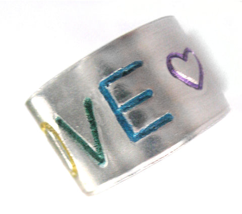 Rainbow Love - Aluminum Handstamped Ring