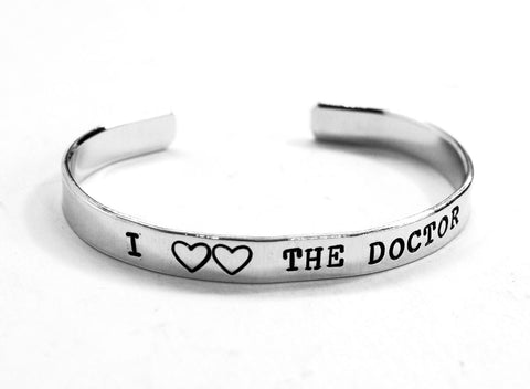 I Double-Heart the Doctor - [Doctor Who] Aluminum Handstamped 1/4” Bracelet