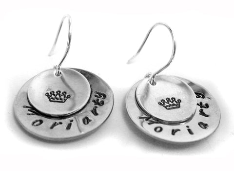 Moriarty - [Sherlock Holmes] Aluminum Handstamped Earrings w/Crown design