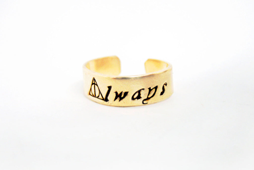 Always - Gold Filled Handstamped Ring w/Deathly Hallows