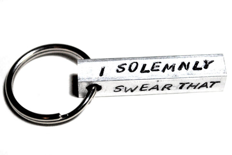 I solemnly swear that I am up to no good - Aluminum Handstamped Bar Keychain