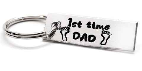 First Time Dad - Aluminum Handstamped 1/2” Mini Keychain