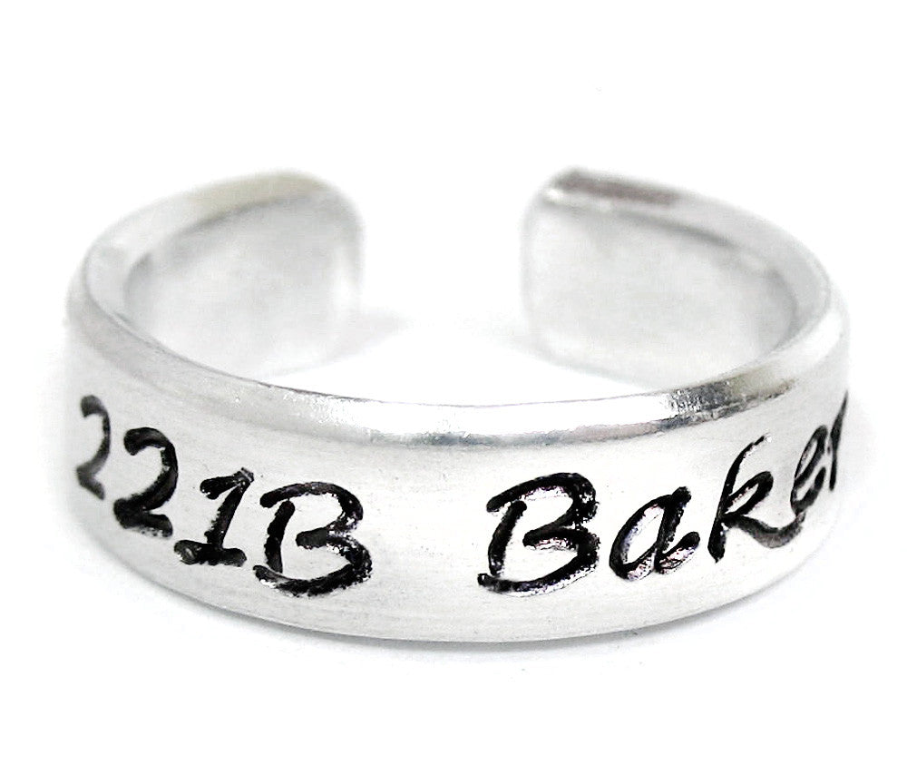 221B Baker Street - Sherlock Inspired, Hand Stamped Aluminum Ring