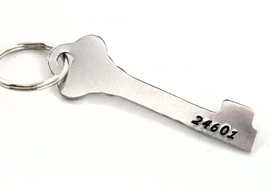 24601 - Les Miserables Inspired, Hand Stamped Aluminum Key Shaped Keychain