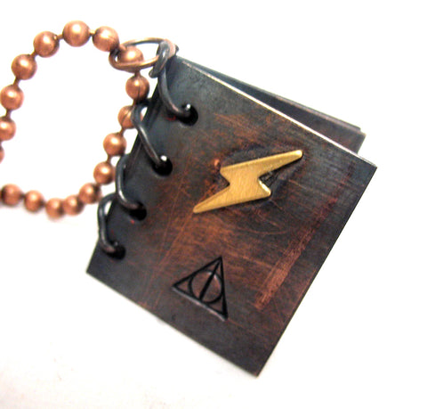 Deathly Hallows Book - Antiqued Copper Necklace