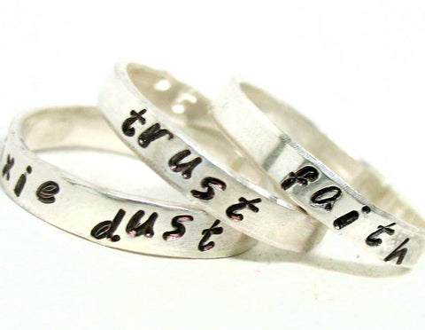 Faith, Trust and Pixie Dust - Sterling Silver Handstamped Rings