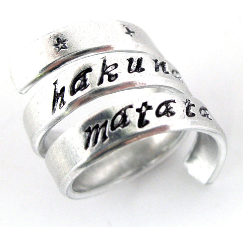 Hakuna Matata - Aluminum Handstamped Spiral Ring