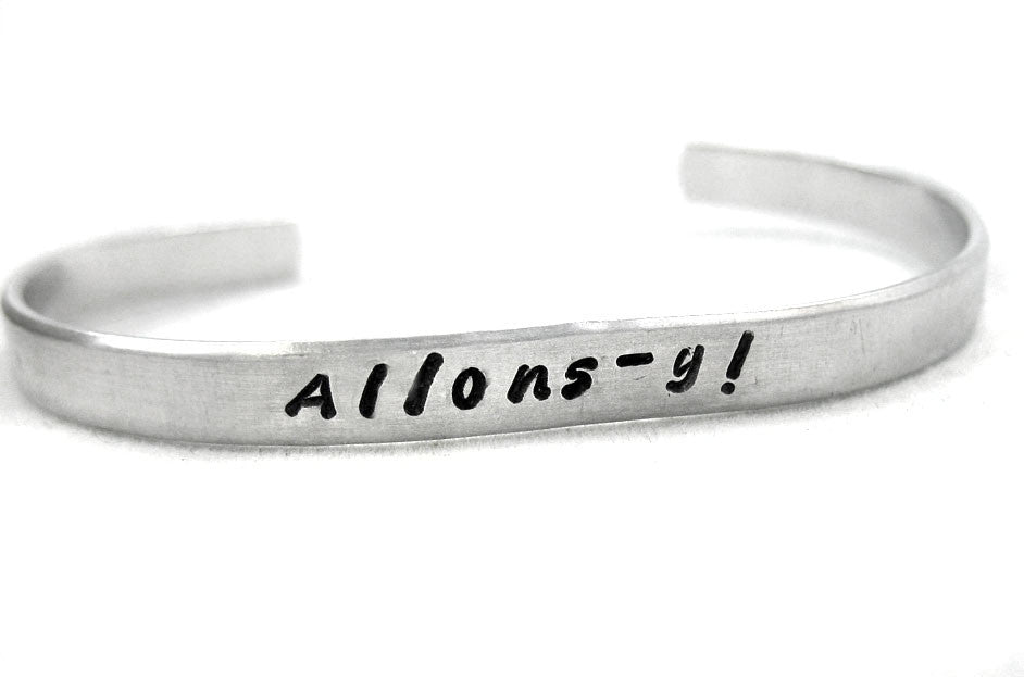 Allons-y! - Handstamped Doctor Who Inspired Aluminum Bracelet