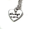 Always and Forever Heart Cutout Keychain/ Heart Necklace Set, Handstamped w/ Customizable Dates