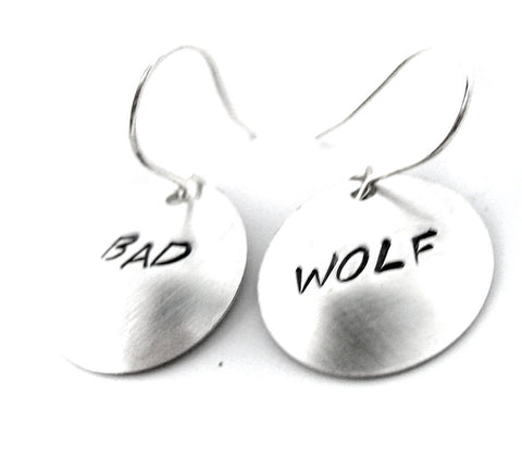 Bad Wolf - [Doctor Who] Sterling Silver Handstamped Earrings