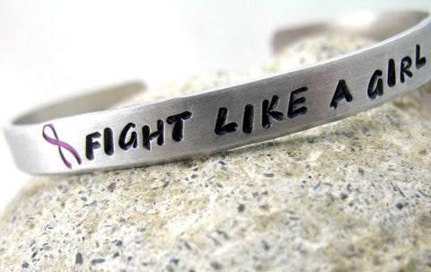Fight Like a Girl - Aluminum Handstamped 1/4" Bracelet