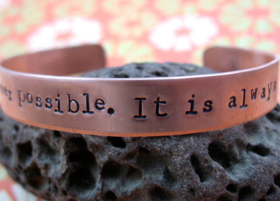 Bright Copper Custom Bracelet -  1/2" Wide, Hand Stamped Adjustable Cuff, Up to Two Lines of Text