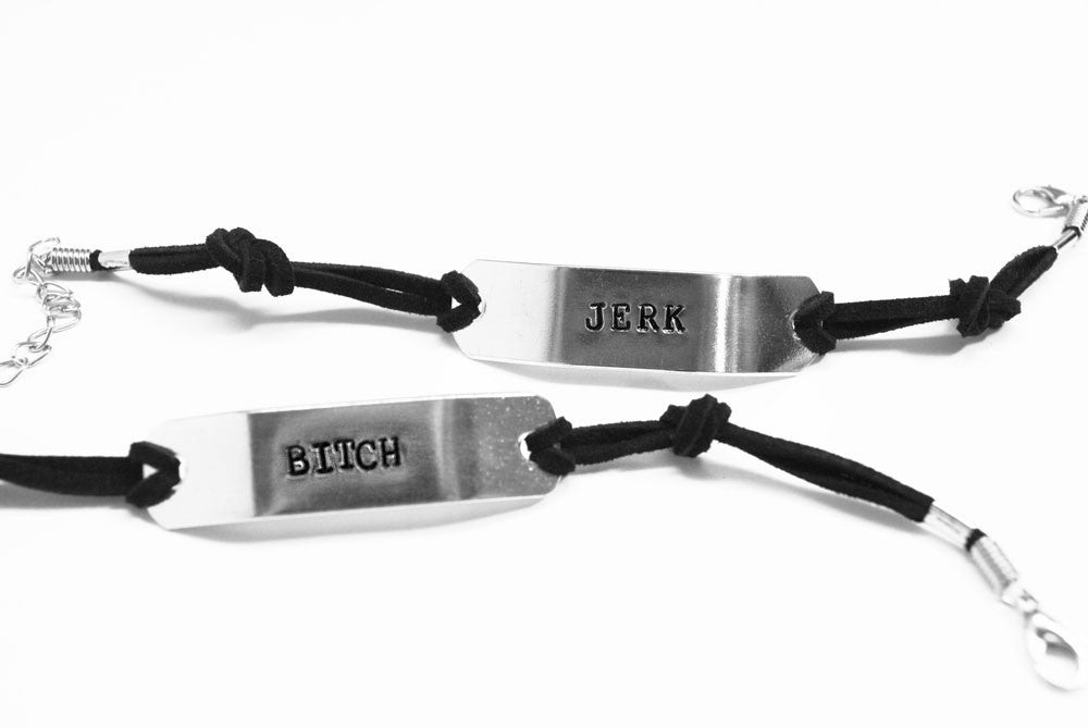 Bitch/Jerk [Supernatural] - Handstamped ID Style Bracelet Set