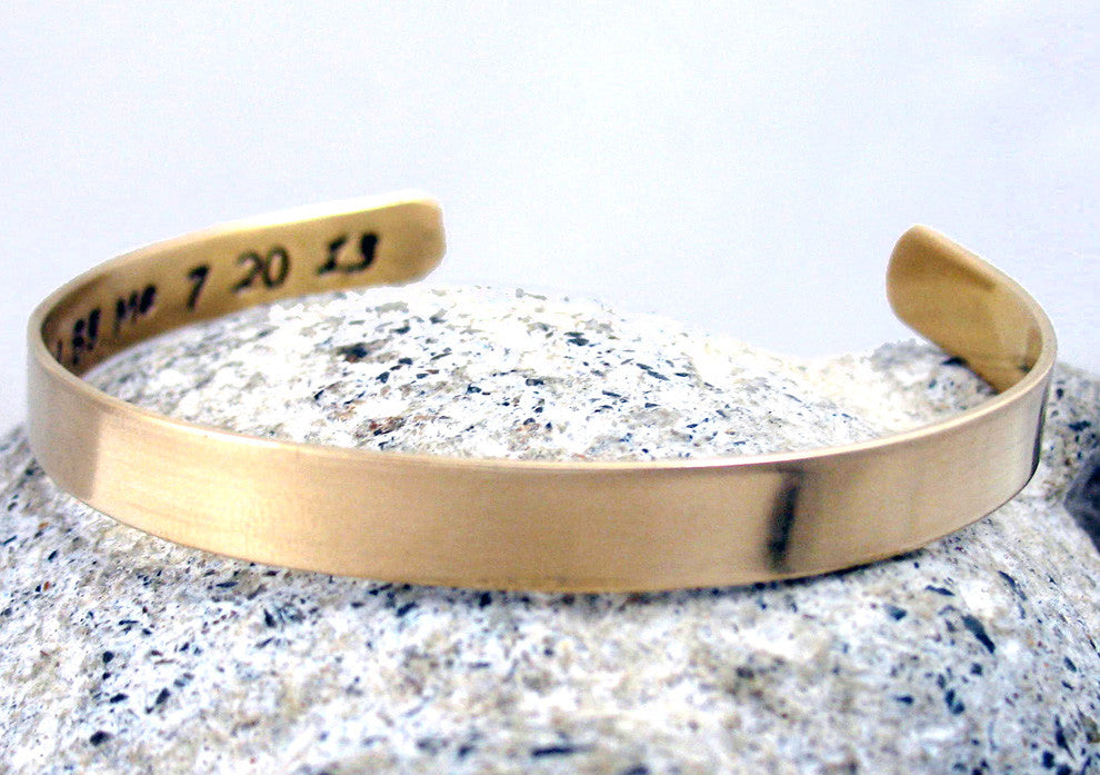 Customized - Polished Brass 1/4" Cuff Bracelet, Stamped on Inside, Secret Message Jewelry