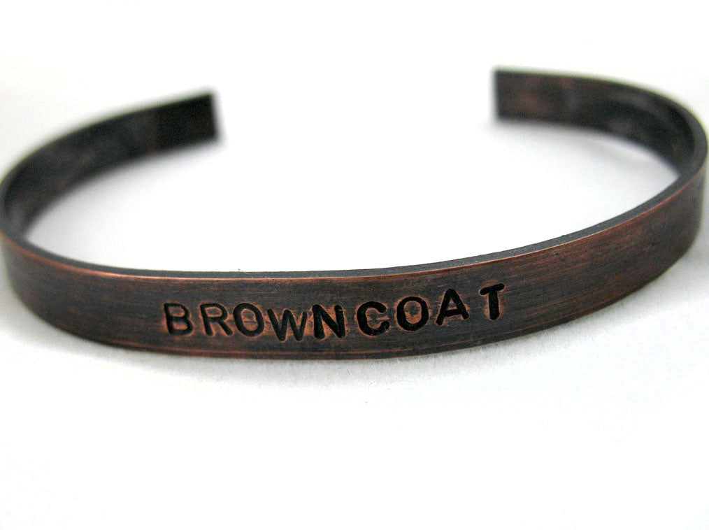 Browncoat - Firefly Inspired Antiqued Copper Bracelet, Handstamped