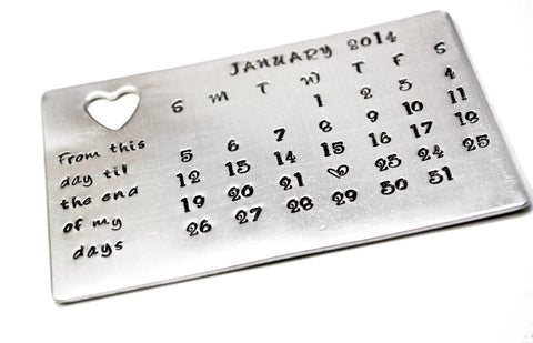 Custom Aluminum Handstamped Calendar Wallet Insert