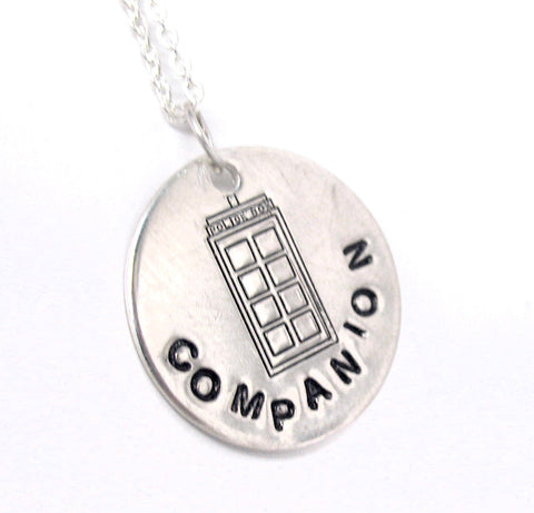 Companion - [Doctor Who] Sterling Silver Handstamped Necklace w/Tardis