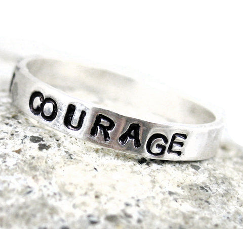 Courage - Sterling Silver Handstamped Stacking Ring