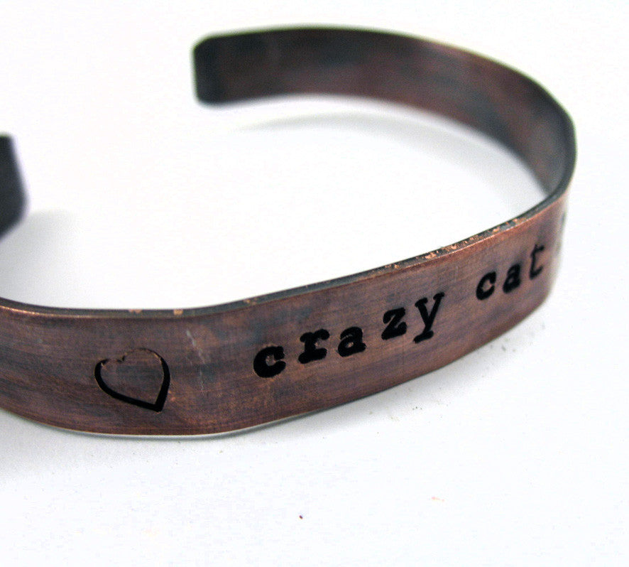 Crazy Cat Lady - Antiqued Copper Bracelet