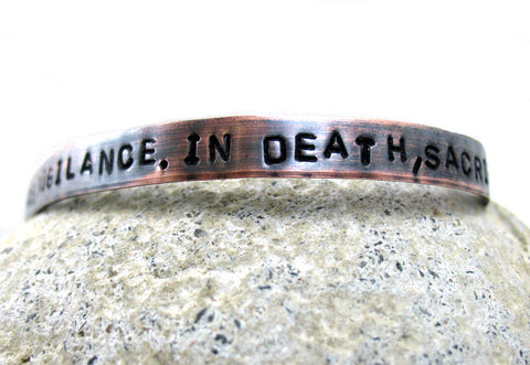 In War, Victory.  In Peace, Vigilance, In Death, Sacrifice - Antiqued Copper Handstamped 1/4” Bracelet