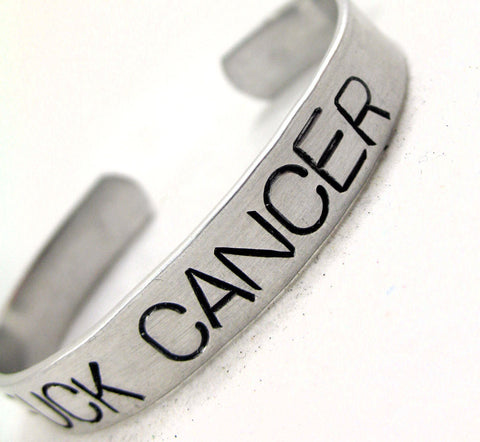 Fuck Cancer - Aluminum Handstamped 3/8” Bracelet
