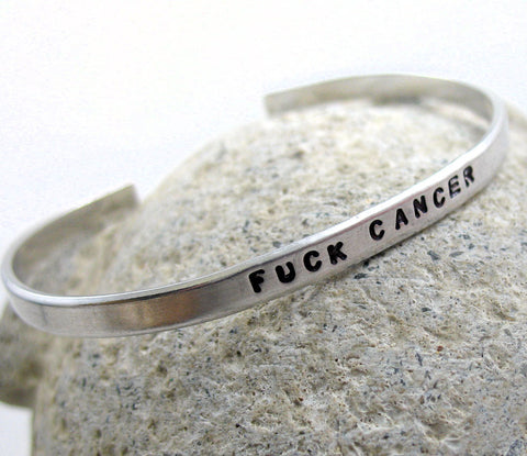 F**k Cancer - Skinny Aluminum Handstamped 3/16” Bracelet