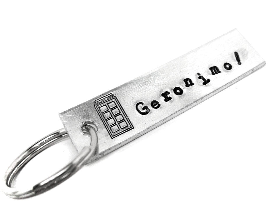 Geronimo! - Aluminum Keychain w/Tardis