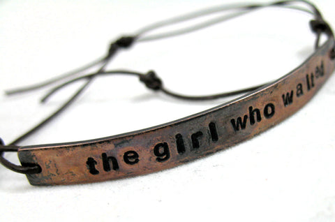 The Girl Who Waited - Antiqued Copper Handstamped Bracelet