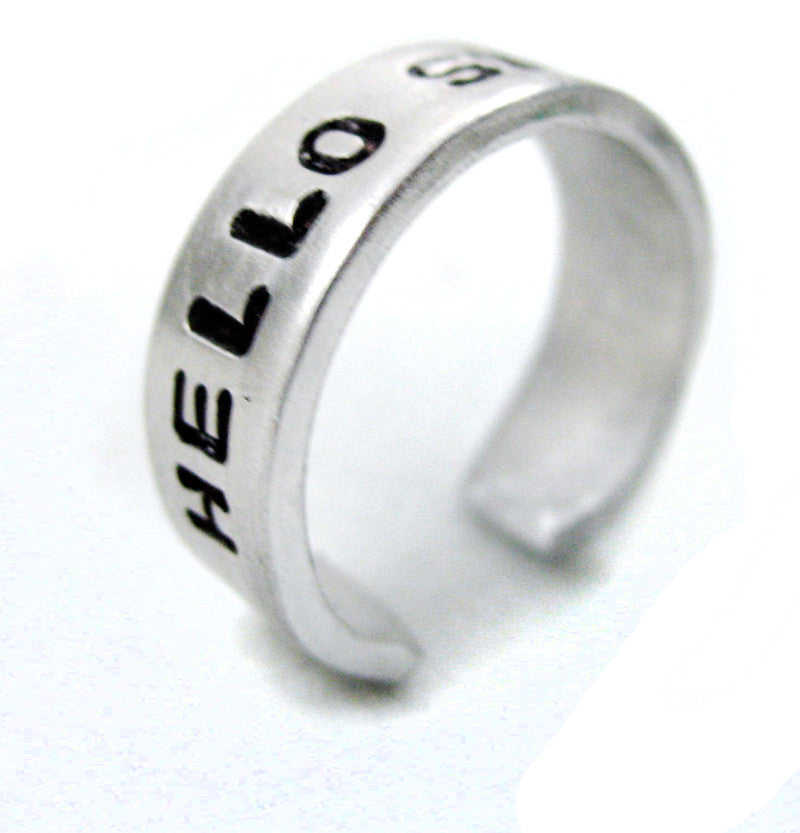 Hello Sweetie - Aluminum Handstamped Ring – foxwise