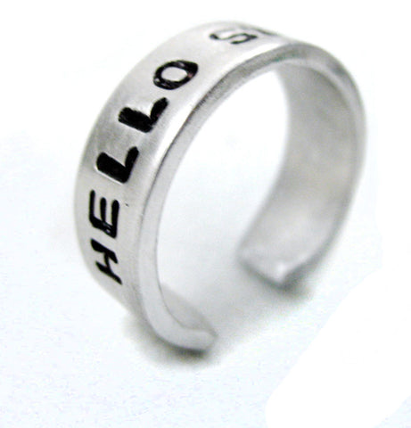 Hello Sweetie - Aluminum Handstamped Ring