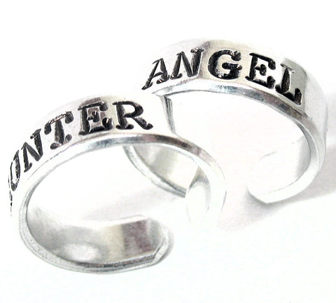 Angel / Hunter - [Supernatural] Aluminum Handstamped Ring Pair