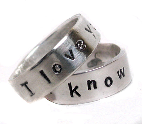 I Love You / I Know Ring Pair - Sterling Silver Handstamped Bands