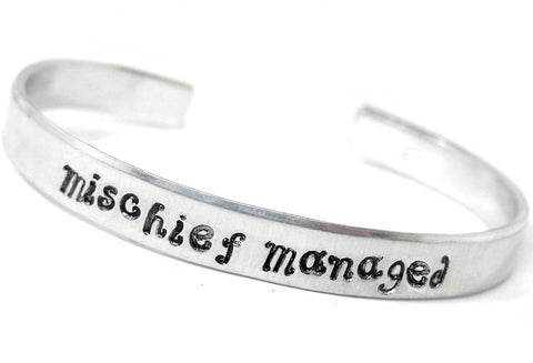 Mischief Managed - Aluminum Handstamped 1/4" Bracelet