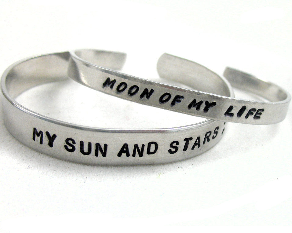 ASOIAF Bracelets - My Sun and Stars, Moon of my Life - a Pair of Hand Stamped Bracelets